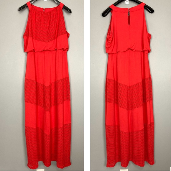 Chico’s Texture Detail Maxi Dress Women’s Size L Sleeveless Elastic Waist Orange - Picture 3 of 12